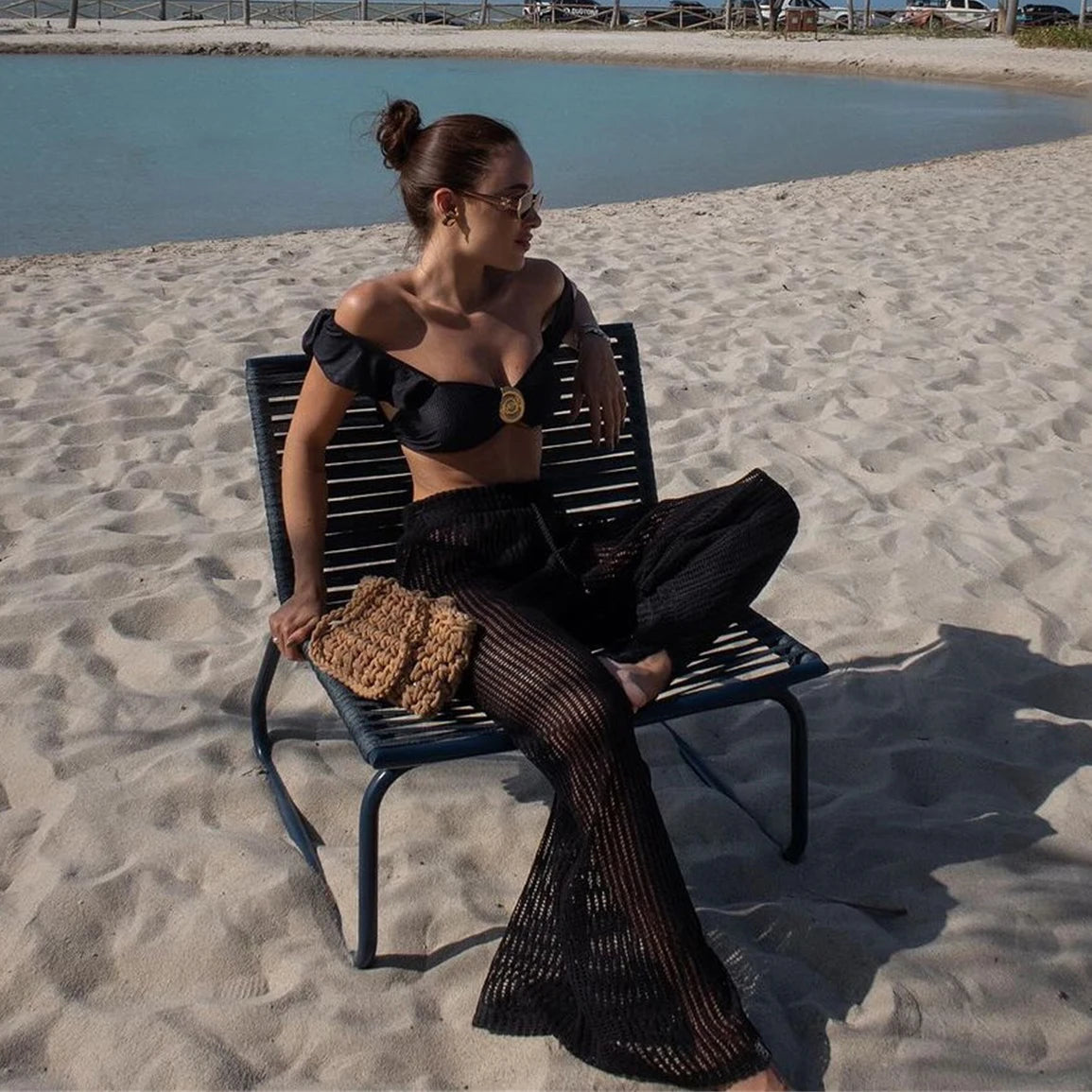 3pcs Black Swimsuit With Beach Pants Women Swimwear 2025 Sexy Bikini Female Ruffle Biquini V Neck Swim Suits Bodysuit Beachwear voguable