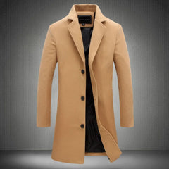 2023 Men Wool Blend Coat Autumn Winter New Casual Long Windbreaker Jacket Male Solid Color Single Breasted Trench Coat Jacket voguable