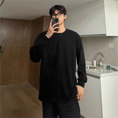 Warm Henry Collar Long Sleeve T shirt For Men Spring Autumn Casual Mens T-shirts Unisex Tee Tops Classic Clothes Men's T-Shirts voguable