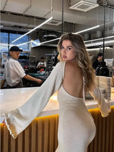 TARUXY Knitted Backless Long Dress For Women Ruffled Lace Up High Waist Maxi Dresses Femme Party Elegant Bandage Fashion Dress voguable