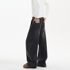 2025 Spring New Trendy Jeans Patchwork Design Male Gradient Color Washed Straight Male Denim Pants Wide Leg Mopping pants voguable