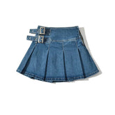 Summer New Denim Y2k Skirt with Pleats and Belt 90s E-girl Korean Skirts For Women High Street Jeans Short Bottom voguable