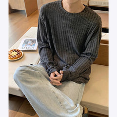 Autumn Long Sleeved T-shirt Men Oversized Retro Striped T Shirt Men Streetwear Korean Loose Round Neck T Shirt Mens Top M-3XL voguable