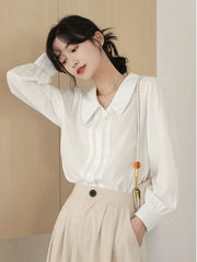 Voguable Preppy Style Women Sweet Shirt Korean Elegant Simple Blouse Spring Long Sleeve All Match Casual Vintage Female Loose Tops voguable
