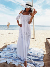 Voguable Bohemian Lace Patchwork Maxi Dresses Women Tunic Open Shoulder Sexy White Long Dress Holiday Strap Summer Pareos Hot voguable