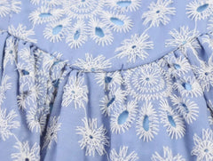 Flower Embroidery Blue Sweet Short Dress 2025 New Square Collor A-line Zipper Fashion Summer Dress Fashion Beach Woman Clothing voguable