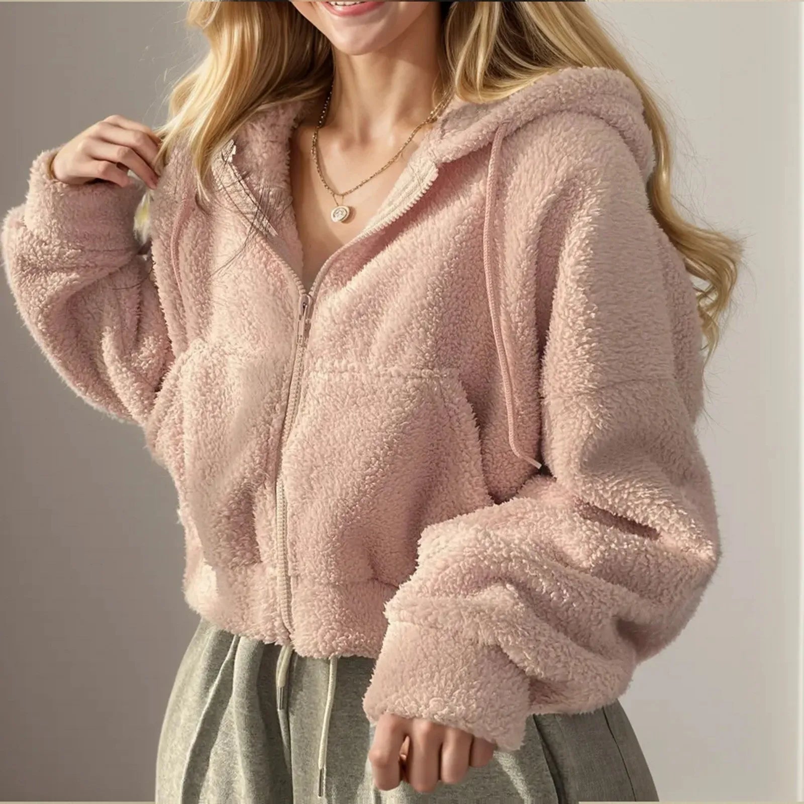 Winter Cropped Fleece Sweatshirt Jacket Women's Casual Thick Warm Plush Zip Up Hoodies Coats Trendy Winter Clothes Women voguable