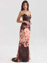 Satin Floral Print Sexy Maxi Dress Women Gown Elegant Spaghetti Strap Sleeveless Backless Bodycon Evening Club Dress voguable