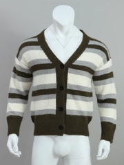 Striped Velvet V Neck Sweater Jacket For Men Fashion Casual Long Sleeve Single Breasted Mohair Coat Chic Warm Knitted Cardigan voguable