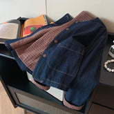 Voguable Vintage Denim Jacket Women Harajuku Plaid Patchwork Jeans Coats Spring Autumn Korean Long Sleeve Pockets Casual Outerwears New voguable