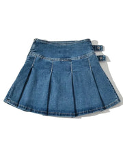 Summer New Denim Y2k Skirt with Pleats and Belt 90s E-girl Korean Skirts For Women High Street Jeans Short Bottom voguable