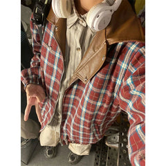 American Style Fashion High Street Coats Wear on Both Sides Plaid Women Spring Autumn Moto Biker Panelled Varsity Jackets voguable