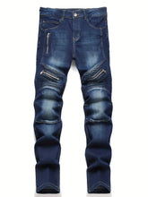 Voguable Men's jeans, stretch straight-leg jeans, washed ripped jeans, stylish street biker jeans, suitable as a gift for a boyfriend. voguable