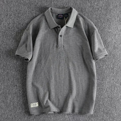 Voguable American Retro Embroidered Solid Color Pearl Mesh Men's Polo Shirt Summer Large Size 300 Catties Versatile Lapel T-shirt Trendy voguable