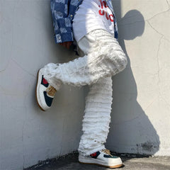 White Hip Hop Jeans Striped Tassel Frayed Straight Baggy Jeans Pants Harajuku Male Female Solid Streetwear Casual Denim Trousers voguable