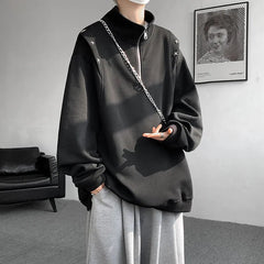 Men hoodie Stand Collar Half Zip Sweatshirt Star Shoulder Design 2025 New Fashion Casual Streetwear Comfort Athletic Pullover voguable