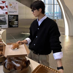 New Korean Fashion Men Cardigan Light Luxury Knitted O Neck Long Sleeve Sweater Coats Autumn Leisure Premium Jacquard Knitwear voguable