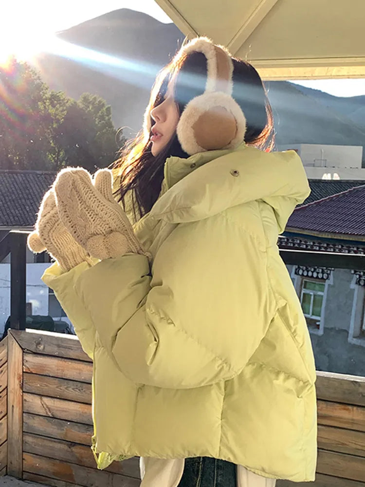 Winter Jackets for Women Coat Hooded Cropped Jackets Fashion Down Cotton Outerwear Warm Thick Loose Yellow Pink Puffer Jacket voguable