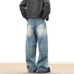 American Style Vintage Casual Wide-leg Mopping Jeans Men Loose Denim Trousers Neutral Jeans Streetwear Men Women Jeans Pants