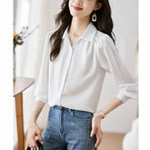 Voguable Polo Collar Professional Women's Shirt New Autumn Style Slim-fitting Long-sleeved Top Fashionable and Versatile voguable
