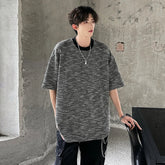 Men Oversized Round Neck Breathable Knit Tshirt Loose Fit Cotton Casual Summer Streetwear Comfort Tee Airy Fashion Basic Top voguable