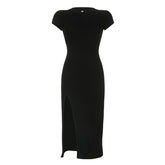 Slim Bodycon Short-Sleeve Stretch Midi Dress mysite