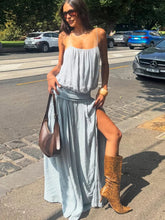 Voguable Ruched Elegant Sling Dress Woman Low-Neck Backless Sleeveless High Splits Hem Birthday Party Y2K Style Long Bodycon voguable