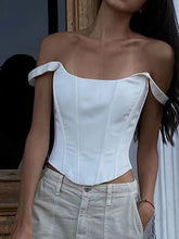 Voguable Off Shoulder Slim Fishbone Tank Top Women Sleeveless Backless Bandage Sexy Summer Vest Street Party Vacation Fashion Robe voguable