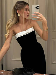 Off-shoulder Strapless Backless Sexy Maxi Dress For Women Patchwork Sleeveless High Waist Bodycon Split Long Dress voguable