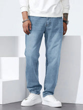 Voguable RivetRise Herren Loose Fit Gerade Bein Lässig Jeans mit Taschen, vielseitig einsetzbar voguable