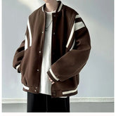 Preppy Coat American Retro Contrasting Baseball Uniform Jacket Men's Autumn Winter Style Trendy Niche High-end O-neck Jacket voguable