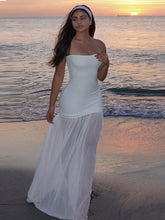 Strapless Sleeveless Slim Fit Patchwork Hem Women's Dress Solid Color Off Shoulder Hite Dresses Holiday Lady Beach Vestidos