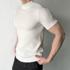 Men's Clothing Fashion Jacquarded Tops Luxury High Quality Knit O Neck Short-sleeved T-shirt Leisure Popular Retro Slim Knitwear voguable