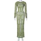 TARUXY See Through Backless Sexy Dress For Women Summer Hollow Out Kintted Maxi Dresses Femme Club Fashion Solid Vestido Woman voguable