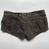 Voguable Y2K Retro Washed Denim mini Shorts for Women, Low Waisted Lace up Retro Ultra Short Jeans, Gothic Street Style Hot Pants voguable