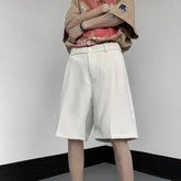 Voguable Summer Suit Shorts Men Fashion Social Men Dress Shorts Korean Loose Straight Ice Silk Shorts Men Solid Color Formal Shorts voguable