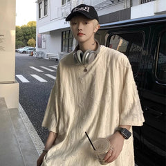 Harajuku T-Shirts Men Ripped Design Chic Korean Style High Street Half Sleeve Summer Fashion Solid Hip Hop Tees All-match Unisex voguable