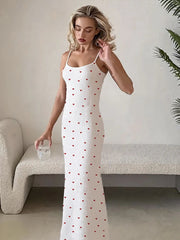 Elegant Heart Print Ribbed Maxi Dress Women Summer Y2K Trend Square Collar Backless Robe Daily Casual Fashion Outfits voguable