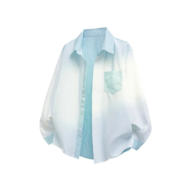 Voguable Men's Oversized Striped Color Block Casual Shirt with Chest Pocket Single Breasted Trendy Streetwear Style voguable