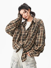 Bf Harajuku Plaid Shirts Women Loose Oversize Hip Hop Streetwear Blouse Long Sleeve Vintage American Fall New Female Tops voguable