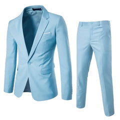 Voguable Slim Fit Business Outfit Stylish Men's Business Suit Set Lapel Single Button Coat Slim Fit Pants with Pockets Workwear voguable