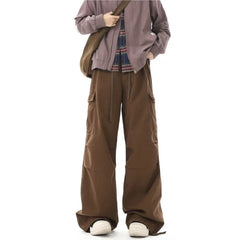 Multi-pockets Cargo Pants Men Women Hip-hop Wide-leg Mopping Trousers Vintage Loose Casual Spring Couple Unisex Drawstring Pants
