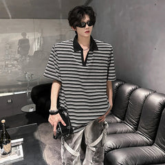 Men Cotton Comfort Breathable Stripe Polo Shirt Casual Summer Fashion Tshirt Wholesale Striped Collar Tee Outdoor Golf Wear voguable