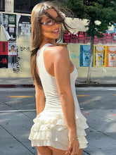 Ruffled Summer Fashion Mini Dress For Women Patchwork Slim Tee Bow Solid Sleeveless Dress Women's White Bodycon Dress New voguable