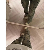 Voguable Japanese Subculture Note Printed Jeans Street Retro Harajuku Wide Leg Pants Women's High Waist Fashion Furred Design Cargo Pants voguable