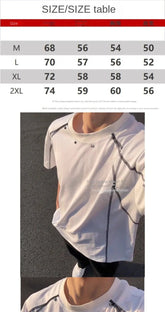 Voguable American High Street Line Patch Short Sleeve T Shirt Men Trendy Design Regular Shoulder Small voguable