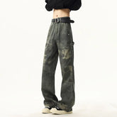 NEW Jeans Leopard Personality design Pockets Wide Leg Jeans Male American Style High Street Denim Pants Classic Denim Trousers