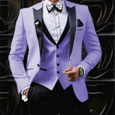 Voguable Men Suit Black 3 Pieces Single Button With Bright Lapel For Wedding Party Birthday Banquet Business Work Jacket Vest Pant voguable