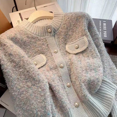 Autumn Winter Elegant women Cardigan Korean chic Thick warm Single breasted sweater Y2K female Casual o neck Crop knit Coats voguable
