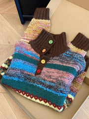 Vintage Print Harajuku Sweater Women Loose Fall Winter Sweet Knitted Jumper Casual Stand Collar Long Sleeve American Retro Tops voguable